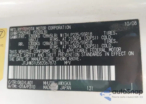 2008 Lexus Rx 400H z USA, uszkodzony, nr VIN JTJHW31U582067873